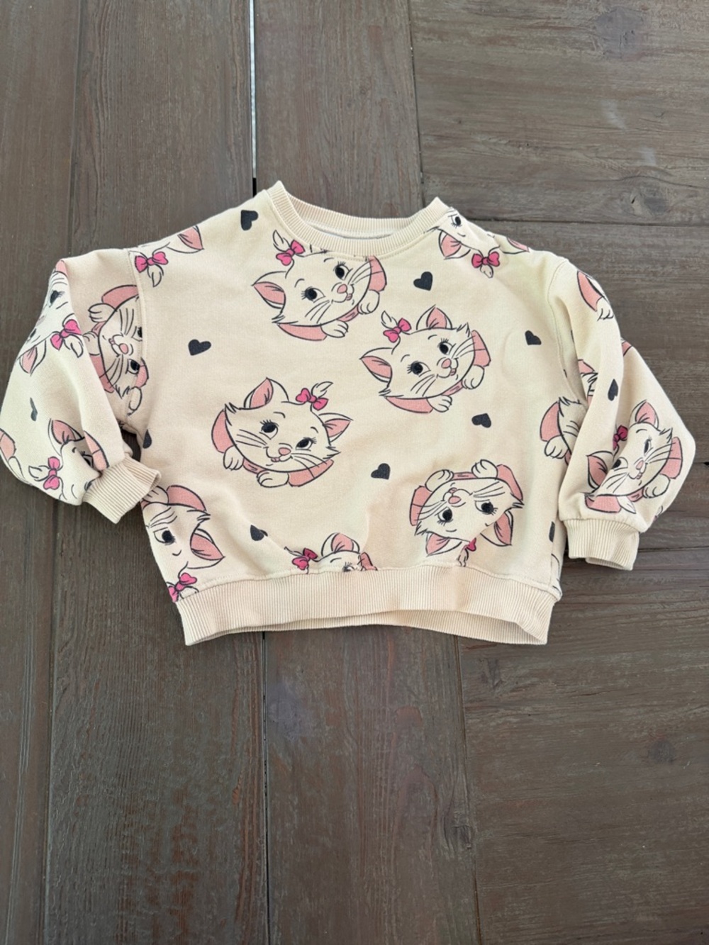 Zara Cream Sweatshirt with Pink Cat Print